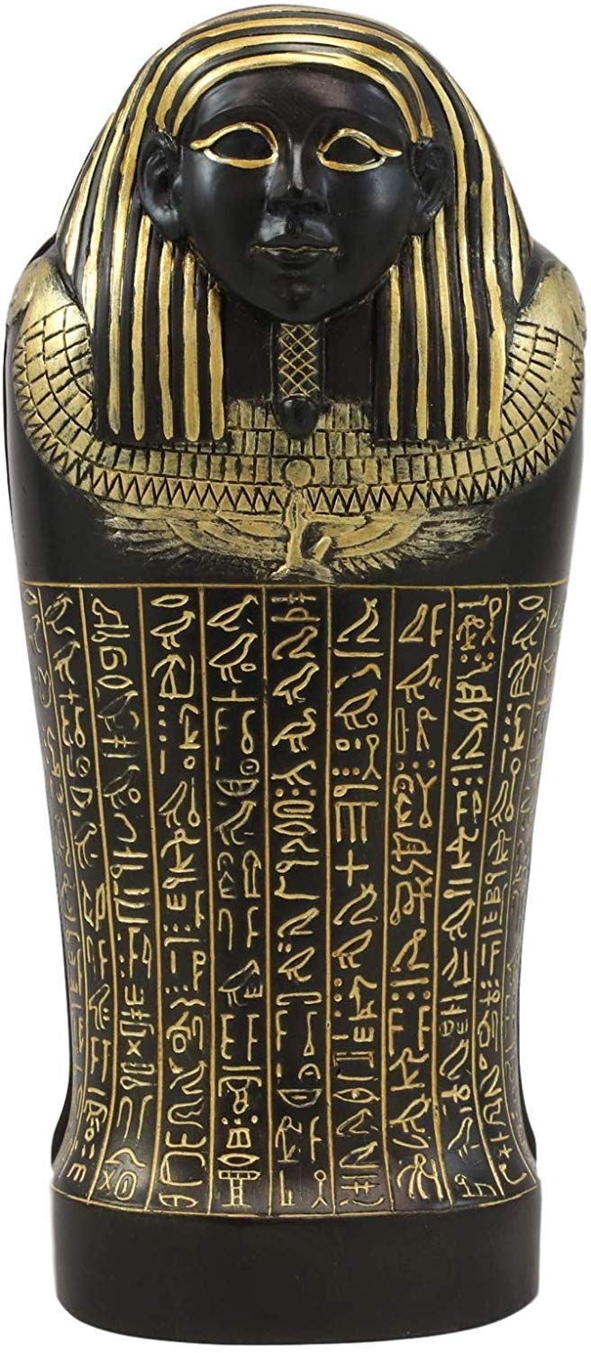 Ebros Black and Gold Egyptian High Priest Horkhebit of Saqqara Sarcophagus Coffin Decorative Box Figurine 7.25" Long Egyptian Temple Tombstone Historical Trinket Jewelry Stash Boxes Decor - Image 4