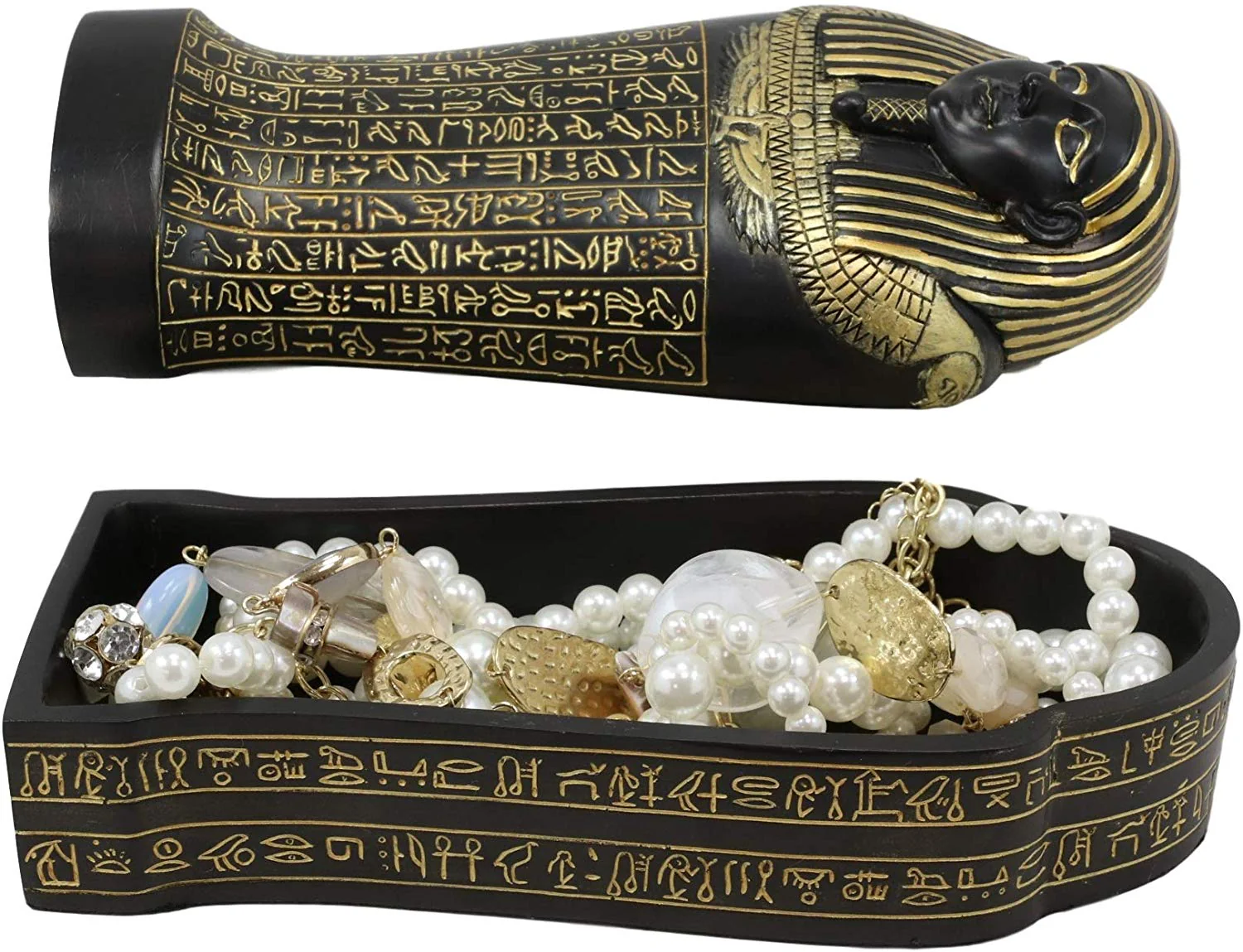 Ebros Black and Gold Egyptian High Priest Horkhebit of Saqqara Sarcophagus Coffin Decorative Box Figurine 7.25" Long Egyptian Temple Tombstone Historical Trinket Jewelry Stash Boxes Decor - Image 5