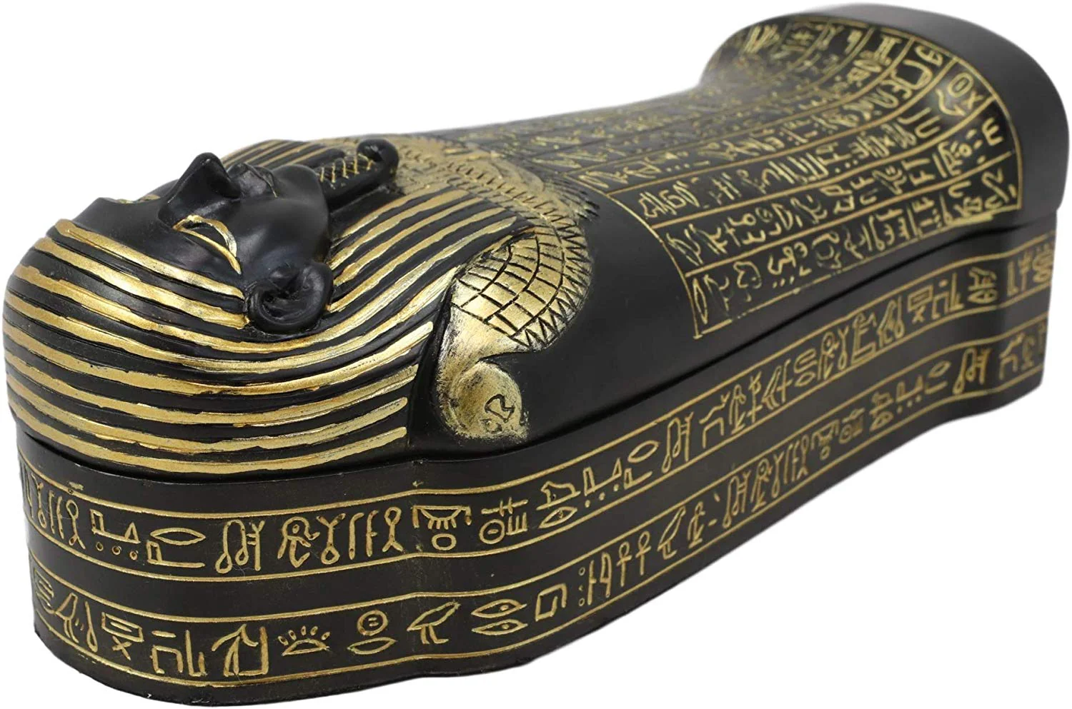 Ebros Black and Gold Egyptian High Priest Horkhebit of Saqqara Sarcophagus Coffin Decorative Box Figurine 7.25" Long Egyptian Temple Tombstone Historical Trinket Jewelry Stash Boxes Decor - Image 6