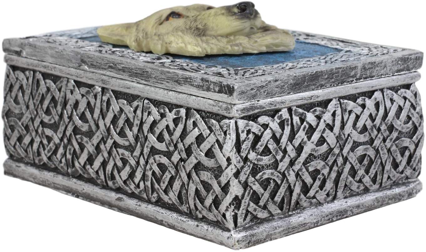 Ebros Blue Starry Night Alpha Grey Wolf Rectangular Decorative Box Trinket - Image 3