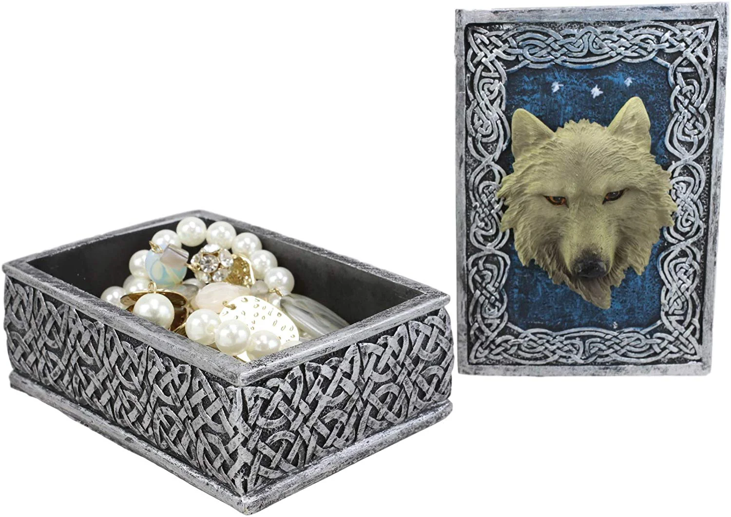 Ebros Blue Starry Night Alpha Grey Wolf Rectangular Decorative Box Trinket - Image 4