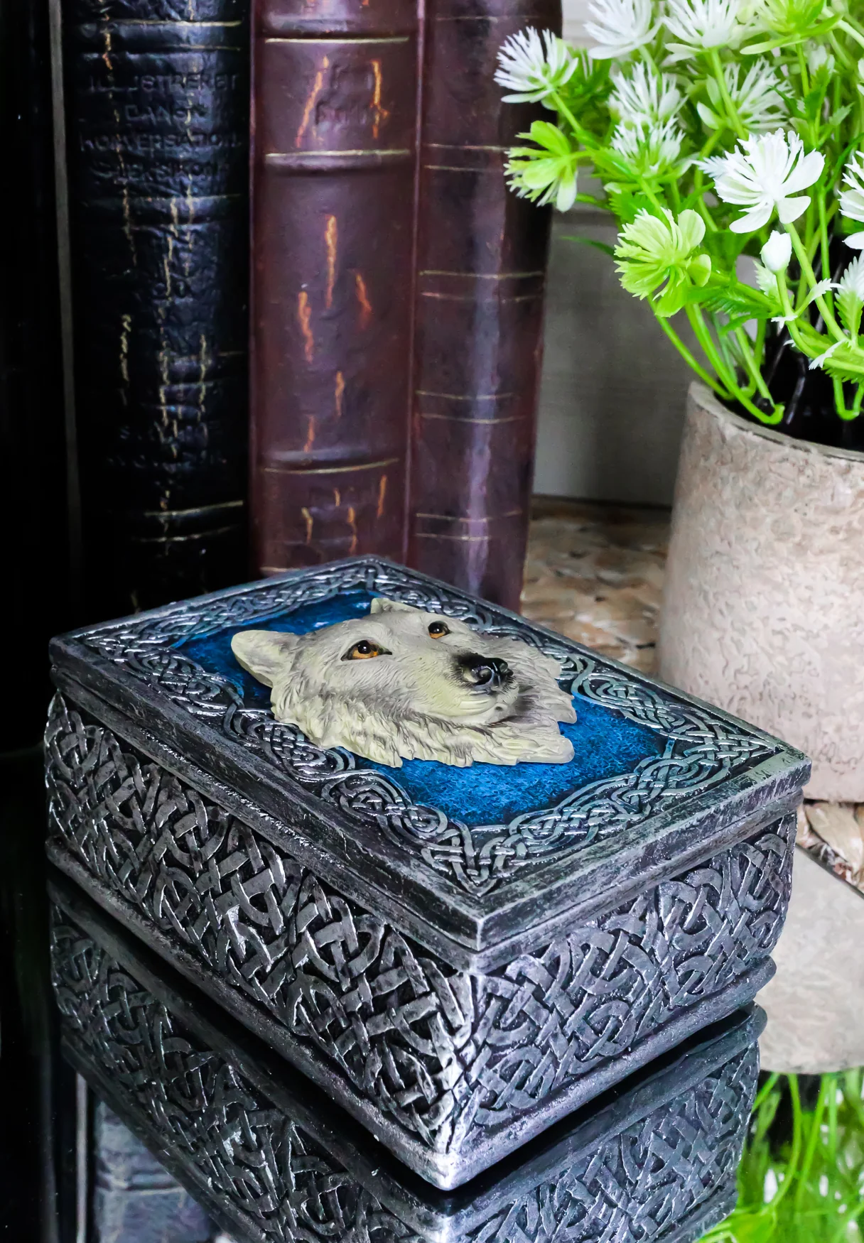 Ebros Blue Starry Night Alpha Grey Wolf Rectangular Decorative Box Trinket - Image 6