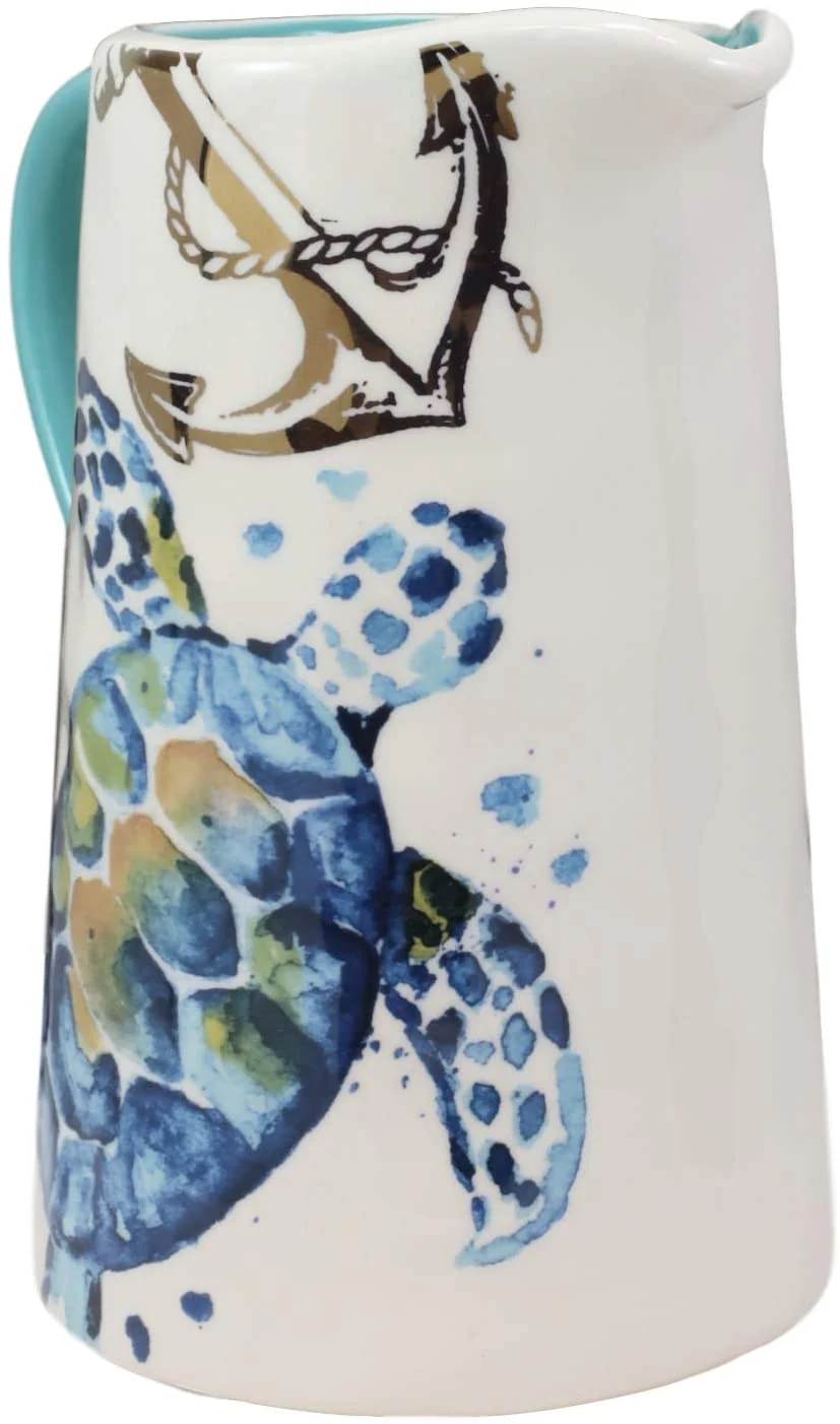 Ebros Blue & White Sea Turtle Ceramic Dinnerware (Hot/Cold Drink Jug Pitcher, 1) - Image 3