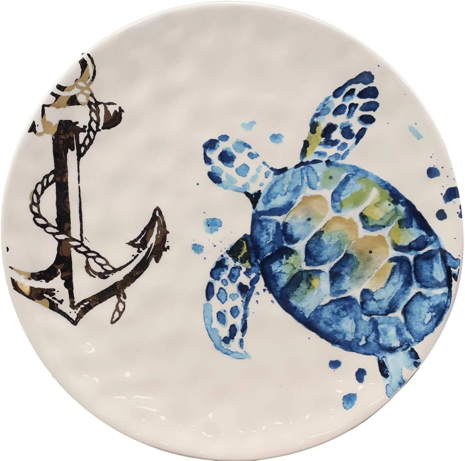 Ebros Blue & White Sea Turtle Ceramic Dinnerware (Salad Appetizer Plate, 2 PCS) - Image 4