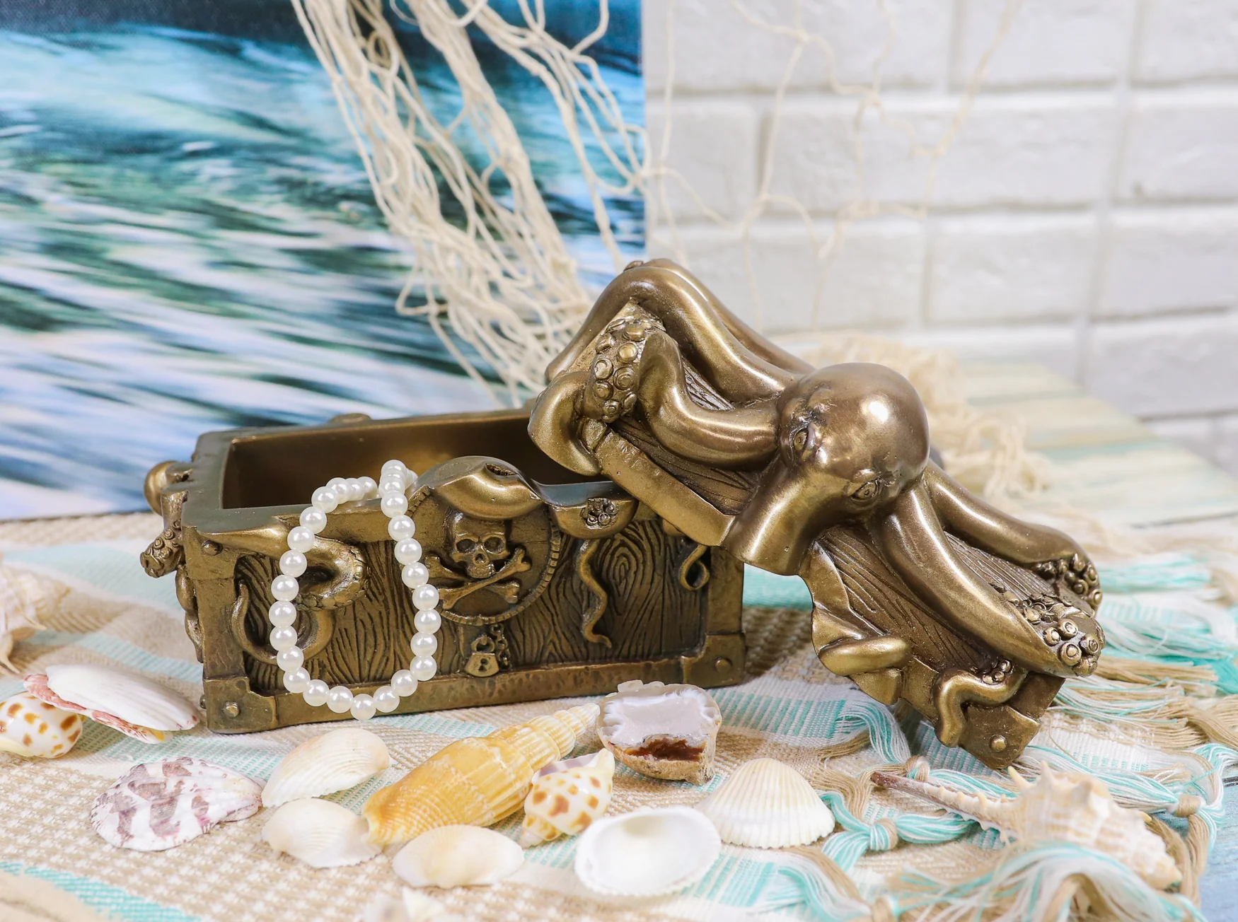 Ebros Deep Sea Kraken Octopus Skull Treasure Jewelry Decorative Box Figurine - Image 7