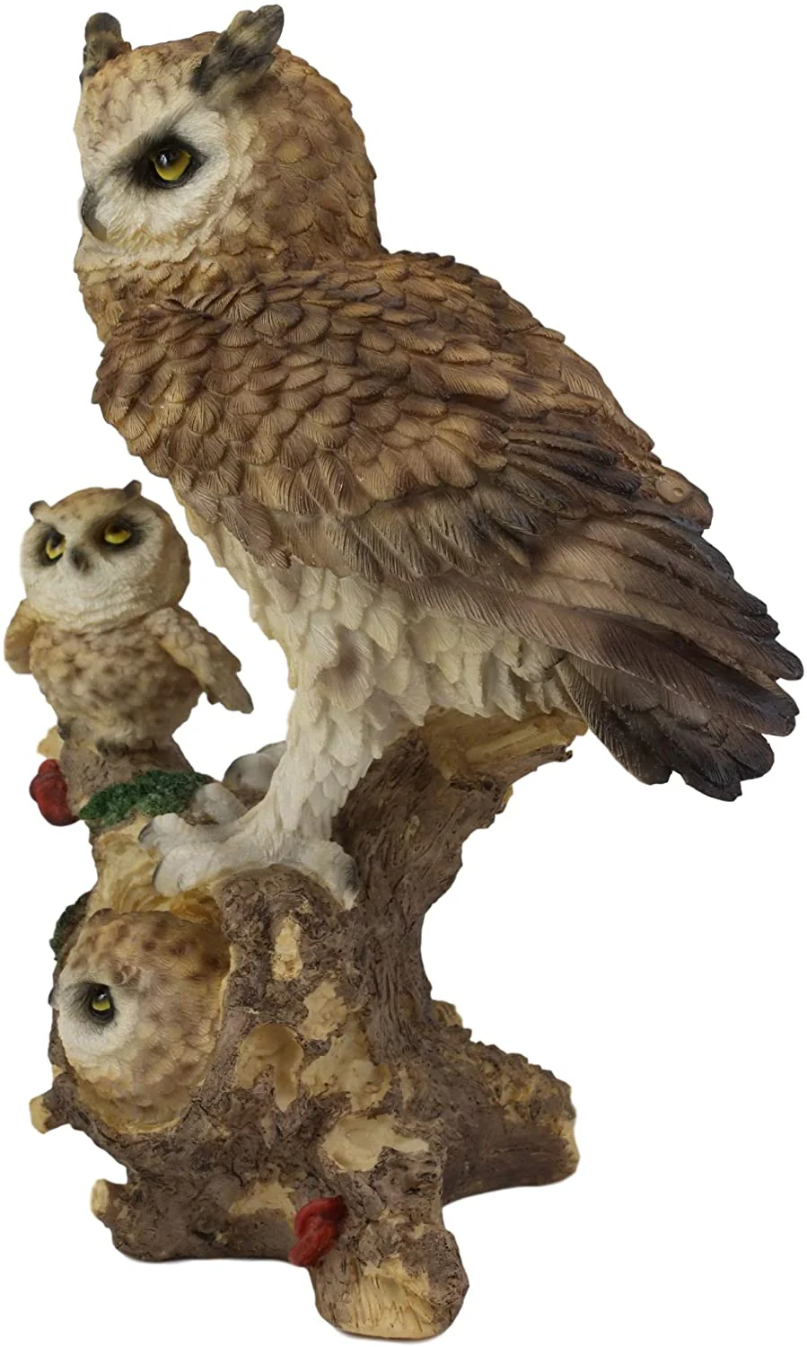 Ebros Brown Owl Perching On Tree Branch With Baby Owlets Statue 12"Tall - Image 5