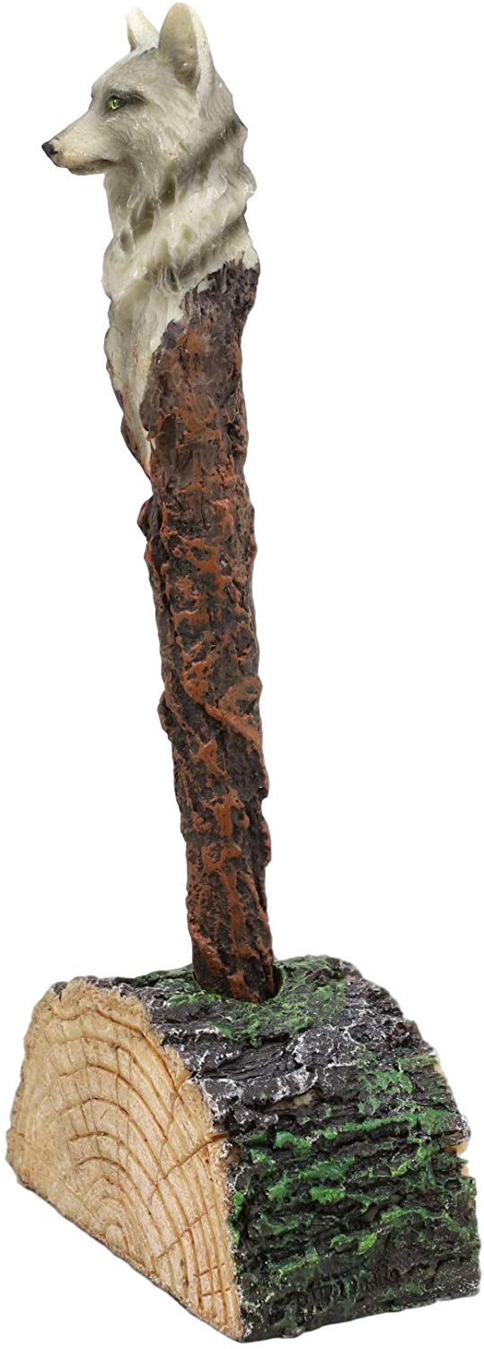 Ebros Celtic Alpha Wolf Hand Painted Pen with Rustic Tree Bark Holder Stand - Image 2