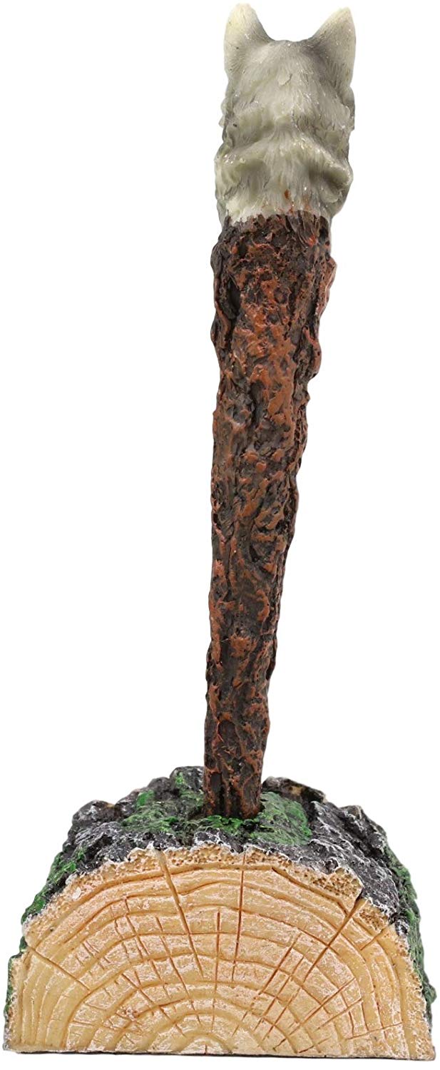 Ebros Celtic Alpha Wolf Hand Painted Pen with Rustic Tree Bark Holder Stand - Image 3