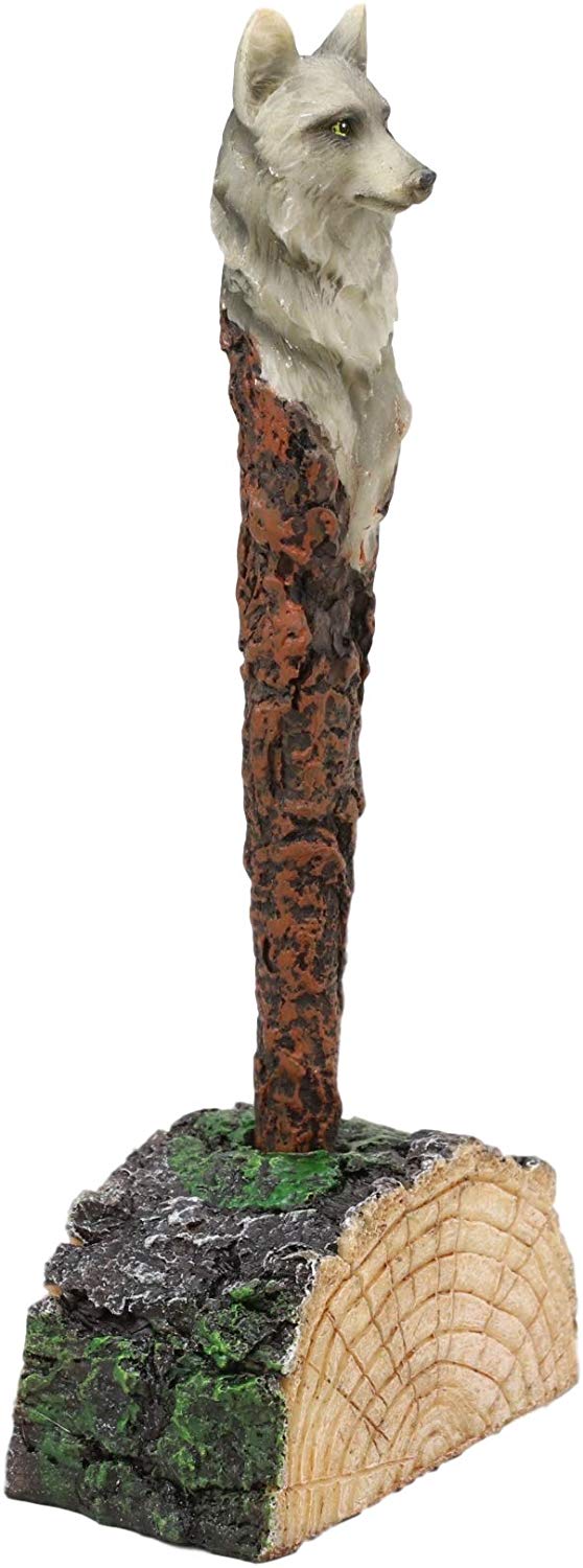 Ebros Celtic Alpha Wolf Hand Painted Pen with Rustic Tree Bark Holder Stand - Image 4