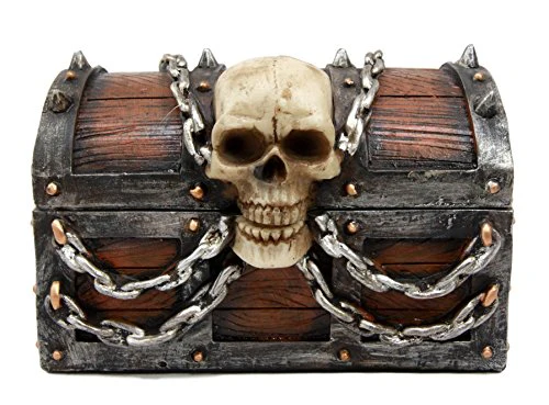 Ebros Chained Skull On Pirate Treasure Chest Jewelry Trinket Box 6" Wide - Image 2