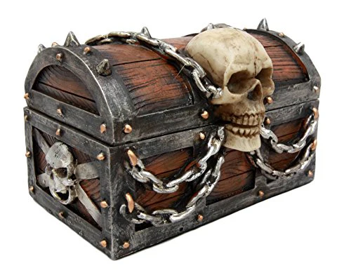 Ebros Chained Skull On Pirate Treasure Chest Jewelry Trinket Box 6" Wide - Image 4