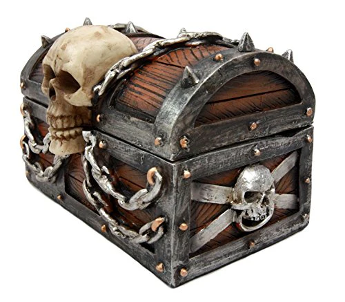 Ebros Chained Skull On Pirate Treasure Chest Jewelry Trinket Box 6" Wide - Image 7