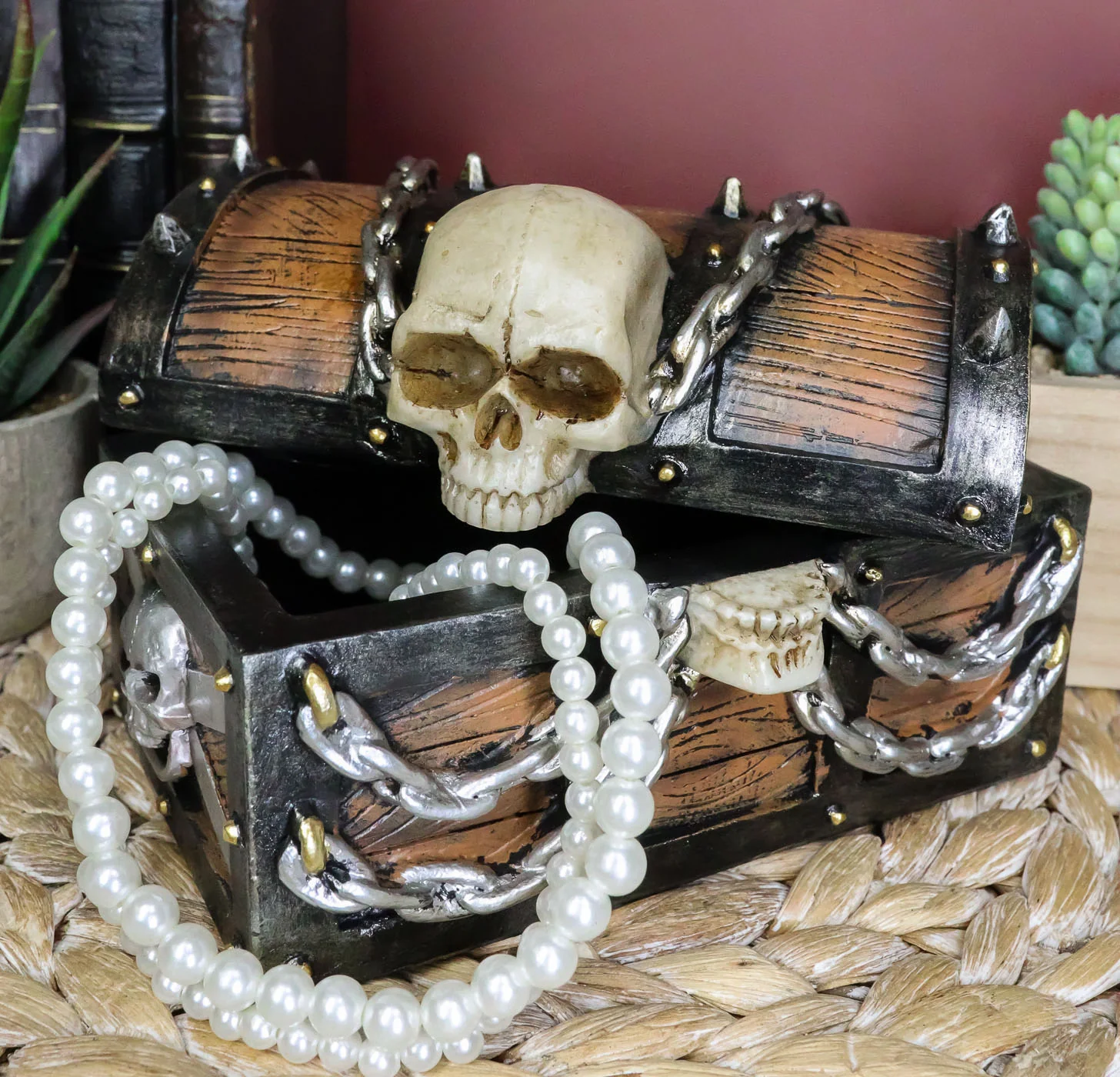 Ebros Chained Skull On Pirate Treasure Chest Jewelry Trinket Box 6" Wide - Image 9