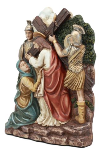 Ebros Christian Catholic Stations of The Cross Statue Way of The Sorrows Via Crucis Jesus Christ Path to Calvary Crucifixion Decor Figurine (Station 6 Veronica Wipes The Face of Jesus) - Image 2