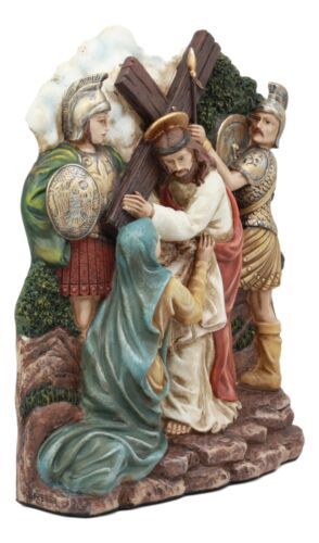 Ebros Christian Catholic Stations of The Cross Statue Way of The Sorrows Via Crucis Jesus Christ Path to Calvary Crucifixion Decor Figurine (Station 6 Veronica Wipes The Face of Jesus) - Image 3