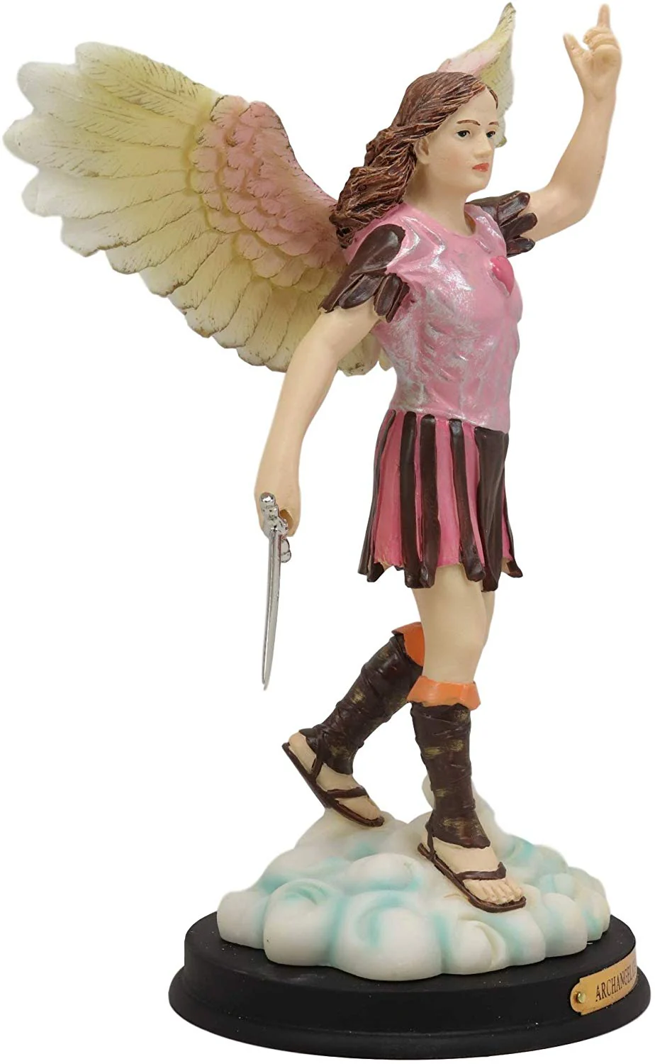 Catholic Church Colorful Archangel Chamuel With Red Heart And Sword Statue 10"H - Image 3