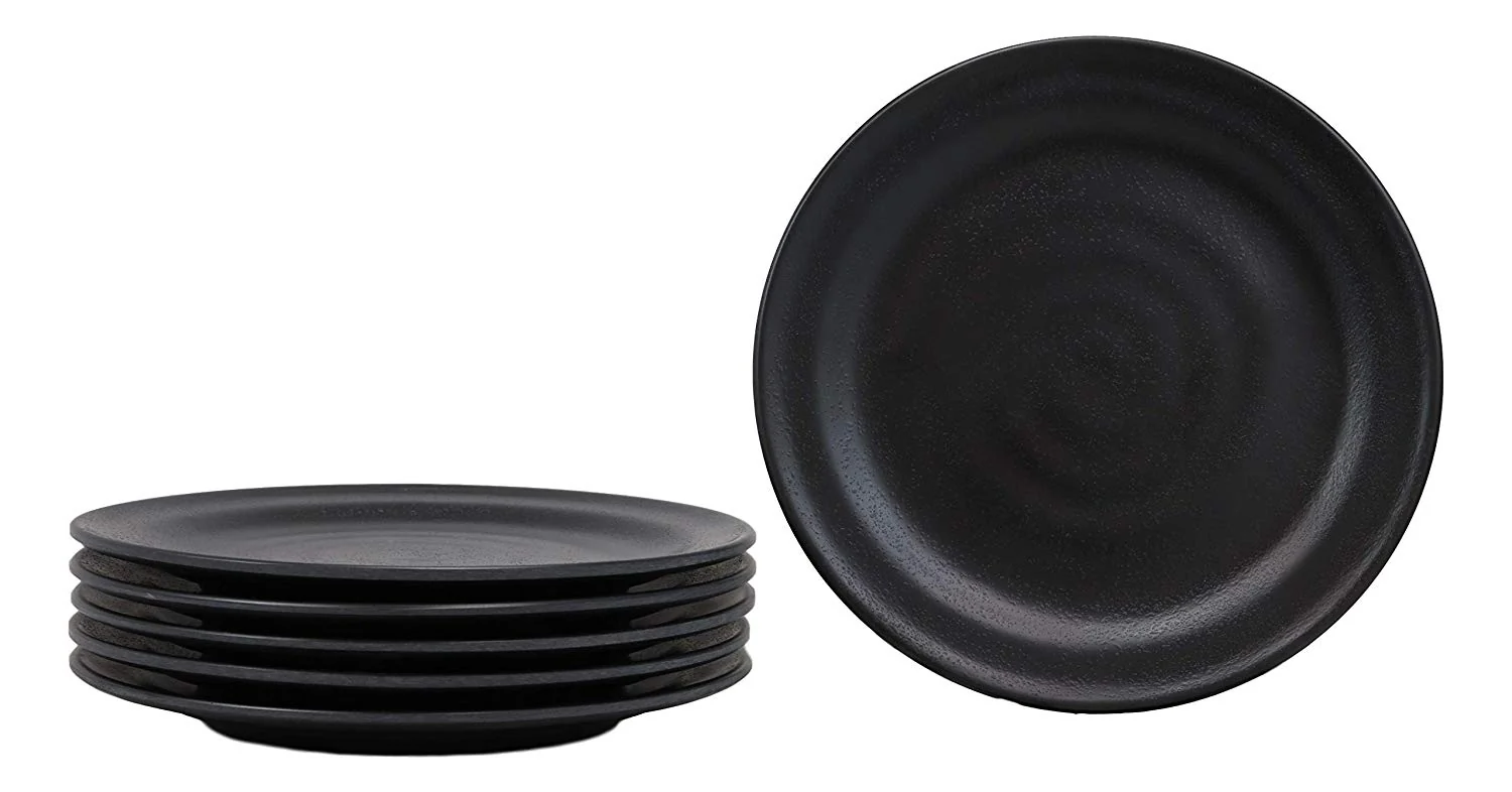Ebros Contemporary Round 6" Diameter Matte Black Melamine Plate For Desserts Salads Appetizers Pack Of 6 Set For Kitchen Dining Asian Japanese Chinese Cuisine Restaurant Supply Dishwasher Safe - Image 2