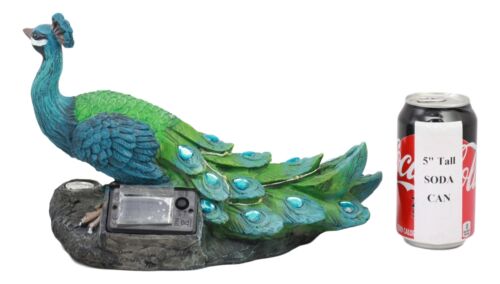 Ebros Decorative Iridescent Peacock With Blue Gemstones Solar LED Light Statue Peafowl - Image 6