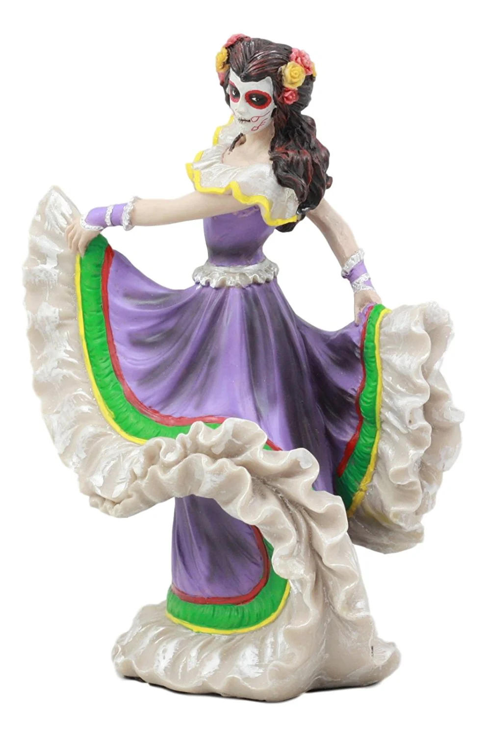 Ebros Dia De Los Muertos Day Of The Dead Sugar Skulls Pretty Purple Gown Dancer Statue - Image 2