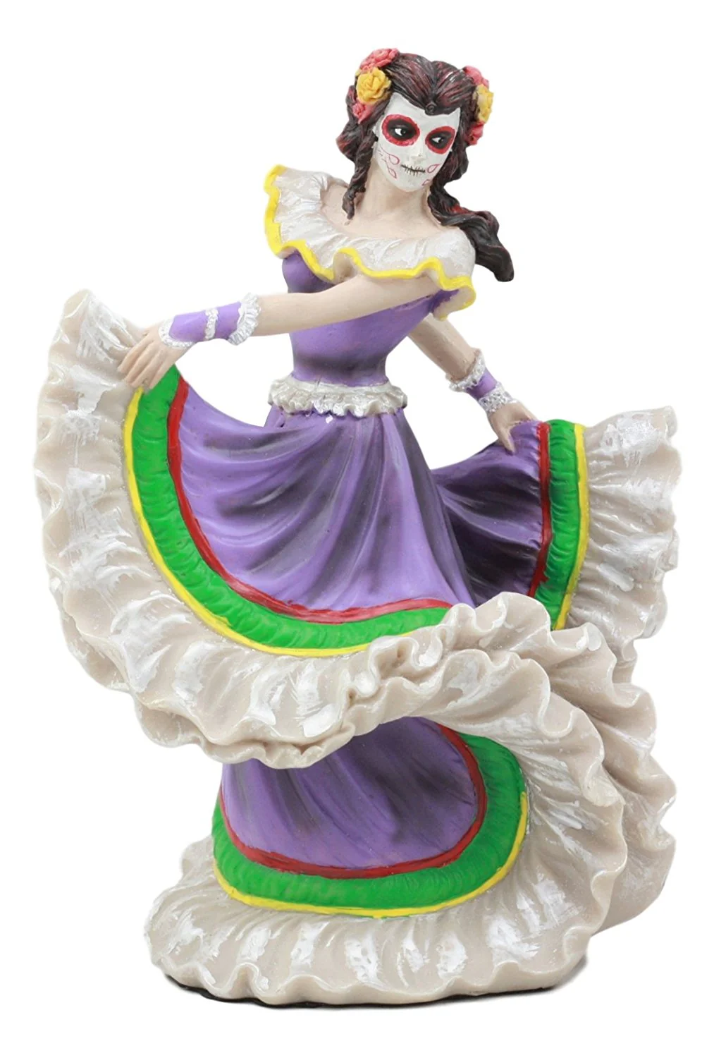 Ebros Dia De Los Muertos Day Of The Dead Sugar Skulls Pretty Purple Gown Dancer Statue - Image 3