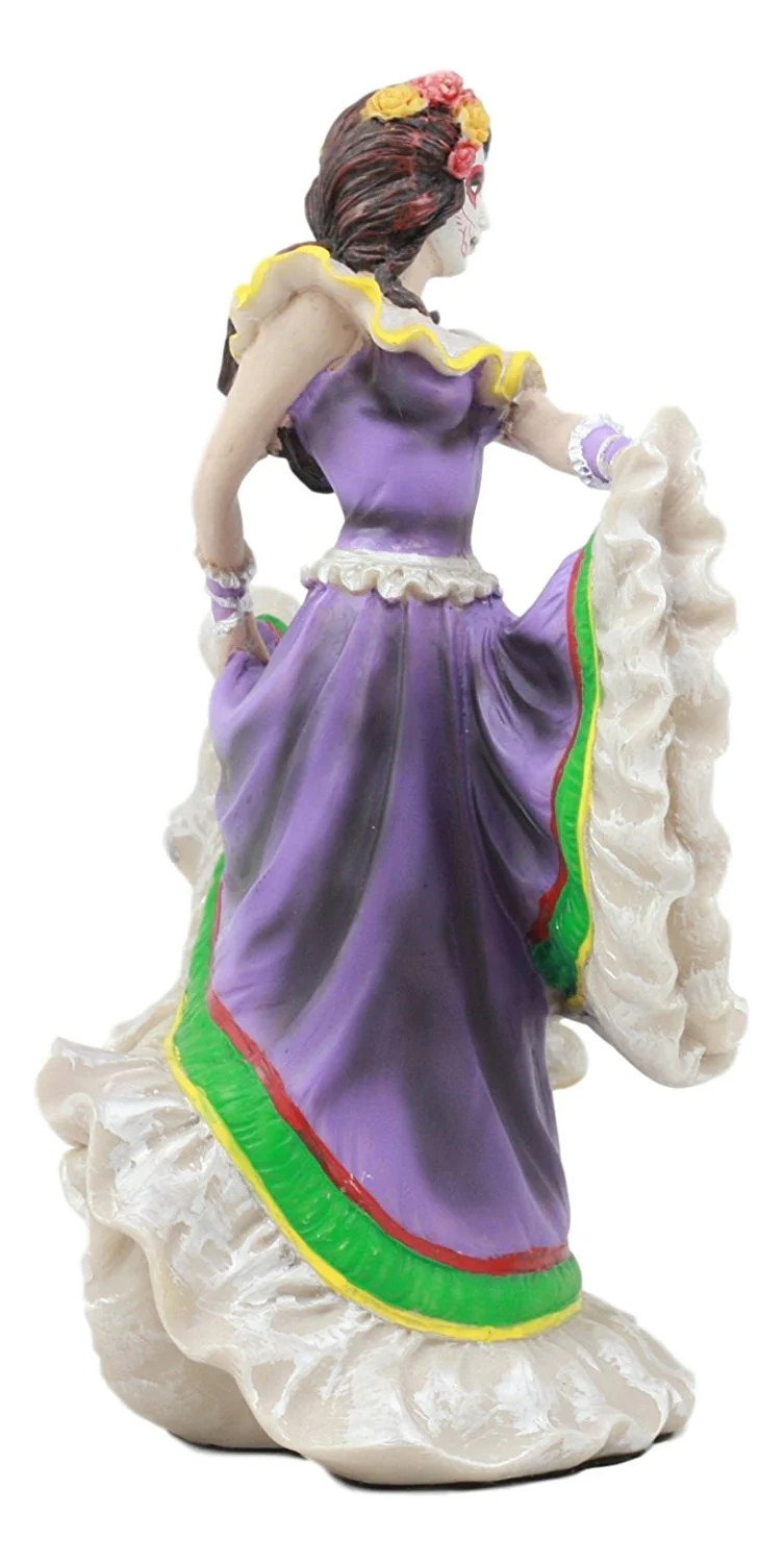 Ebros Dia De Los Muertos Day Of The Dead Sugar Skulls Pretty Purple Gown Dancer Statue - Image 4