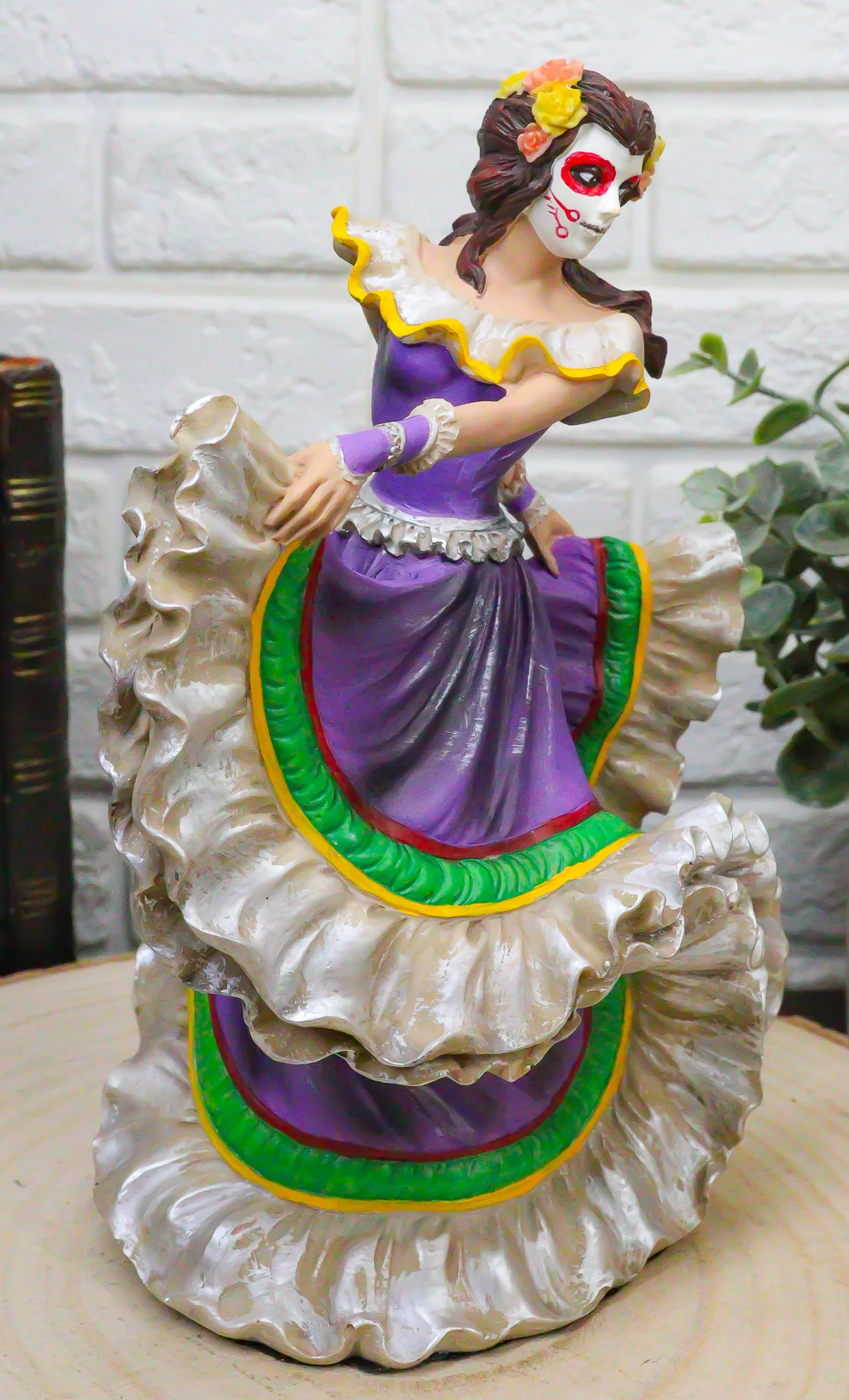 Ebros Dia De Los Muertos Day Of The Dead Sugar Skulls Pretty Purple Gown Dancer Statue - Image 7
