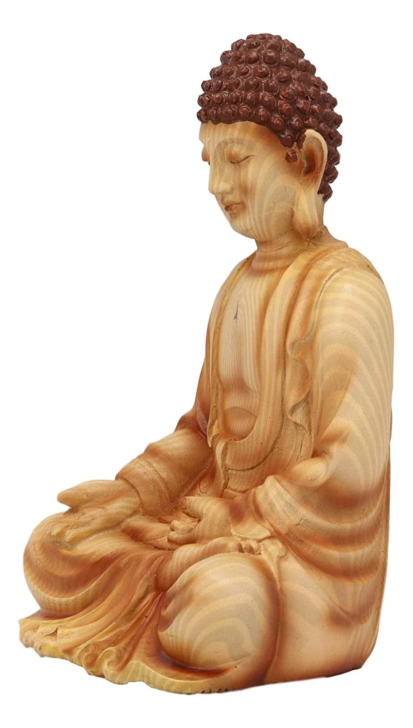 Ebros Eastern Enlightenment Meditating Buddha Gautama Amitabha in Varada Mudra Pose Statue in Rustic Faux Wood Resin Finish for Home Altar Zen Feng Shui Decoration Housewarming Decor Sculpture - Image 2