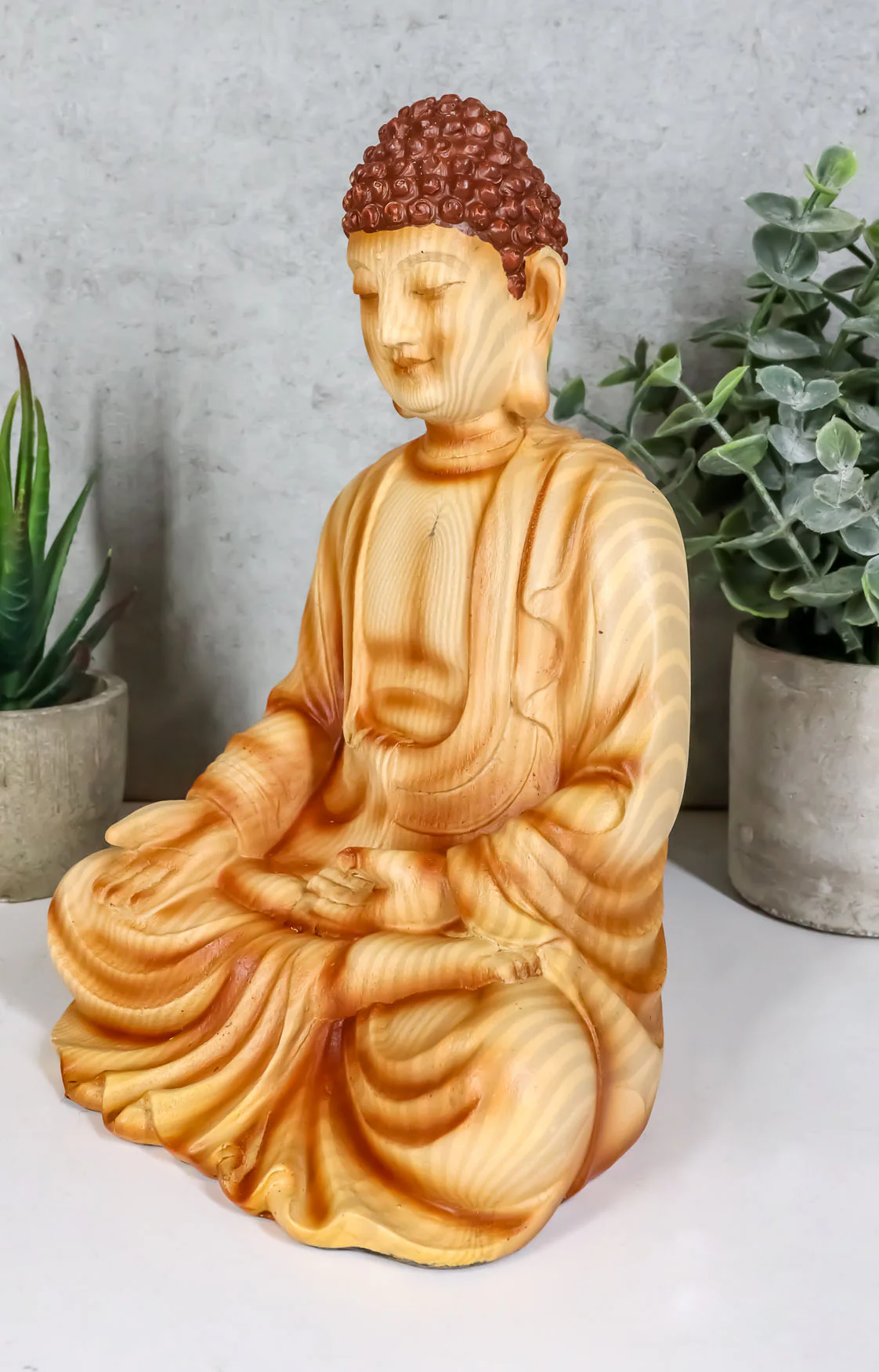 Ebros Eastern Enlightenment Meditating Buddha Gautama Amitabha in Varada Mudra Pose Statue in Rustic Faux Wood Resin Finish for Home Altar Zen Feng Shui Decoration Housewarming Decor Sculpture - Image 8