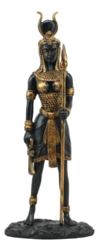 Ebros Egyptian Goddess Hathor Holding Ankh Statue 12.5"Tall Deity of Motherhood Music And Dance Figurine