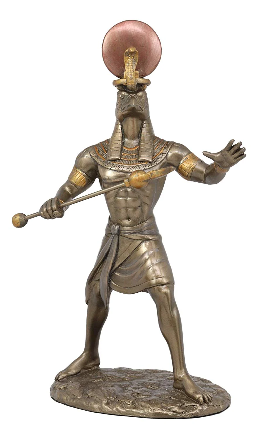 Ebros Egyptian Mythology God Horus Ra with Sun and Uraeus Disc Statue in Faux Bronze Resin Gods of Egypt Deity of War & Sky Falcon Heru Figurine 11" Tall Home Decor Sculpture - Image 3