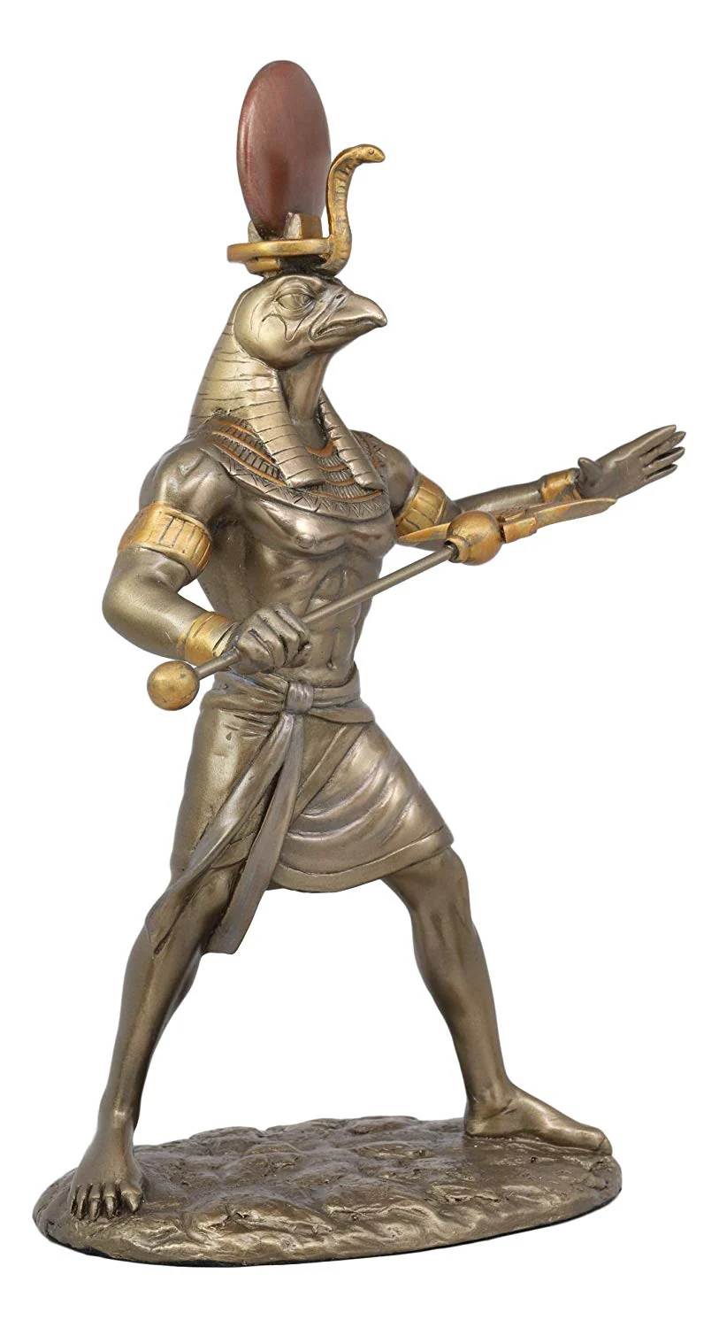 Ebros Egyptian Mythology God Horus Ra with Sun and Uraeus Disc Statue in Faux Bronze Resin Gods of Egypt Deity of War & Sky Falcon Heru Figurine 11" Tall Home Decor Sculpture - Image 4