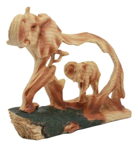 Ebros Elephant and Baby Walking in The Jungle Statue 9" Long Faux Wood Resin Wildlife Safari Elephant Family Scene Figurine - Image 3