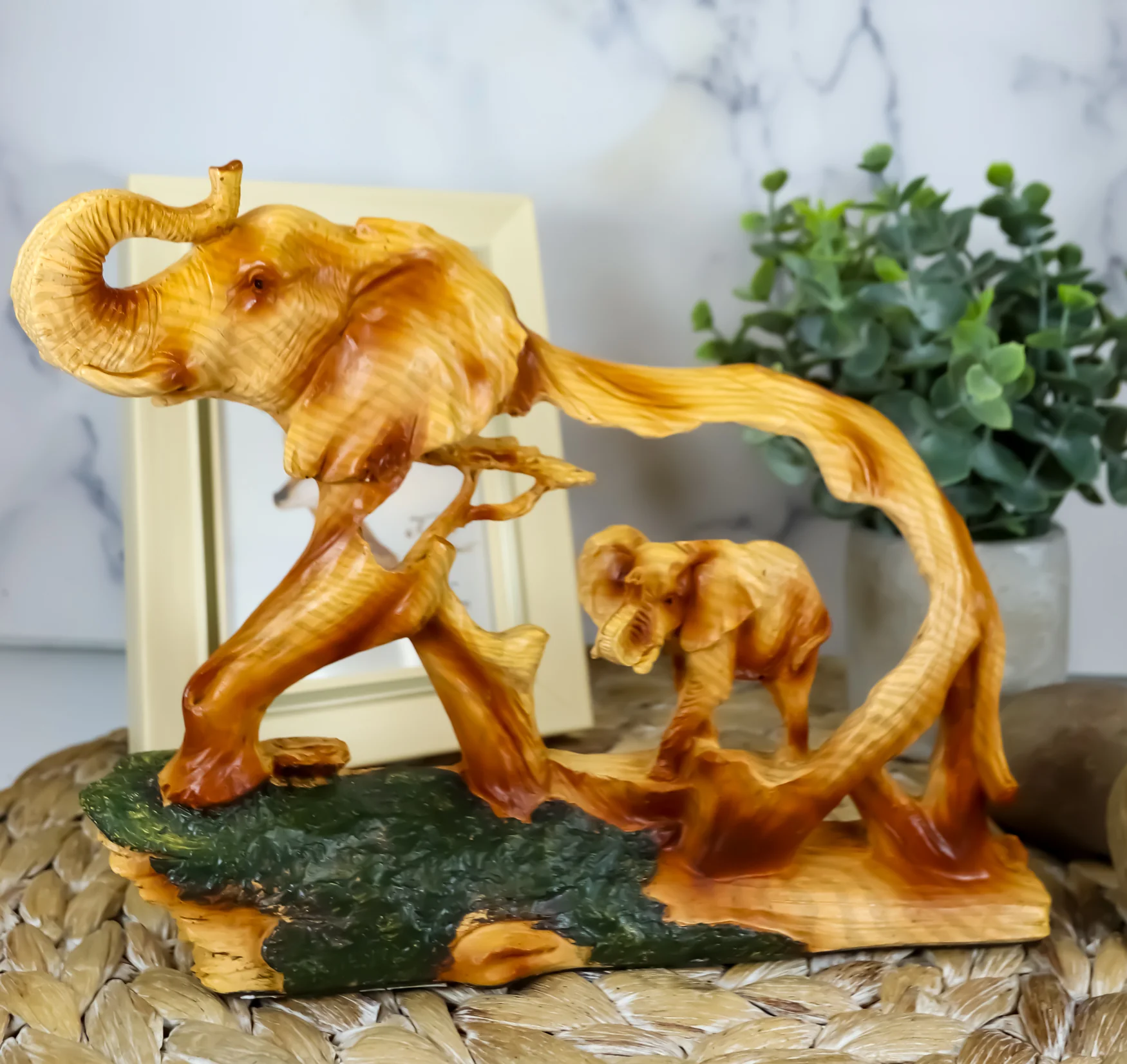 Ebros Elephant and Baby Walking in The Jungle Statue 9" Long Faux Wood Resin Wildlife Safari Elephant Family Scene Figurine - Image 7