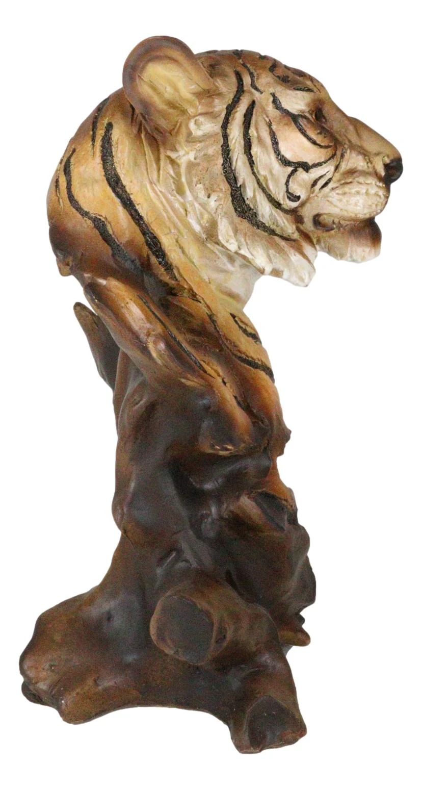 Faux Wood Large Exotic Jungle Wildlife Orange Bengal Tiger Bust Statue 11"Tall - Image 5