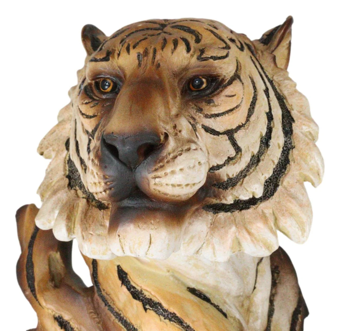 Faux Wood Large Exotic Jungle Wildlife Orange Bengal Tiger Bust Statue 11"Tall - Image 6