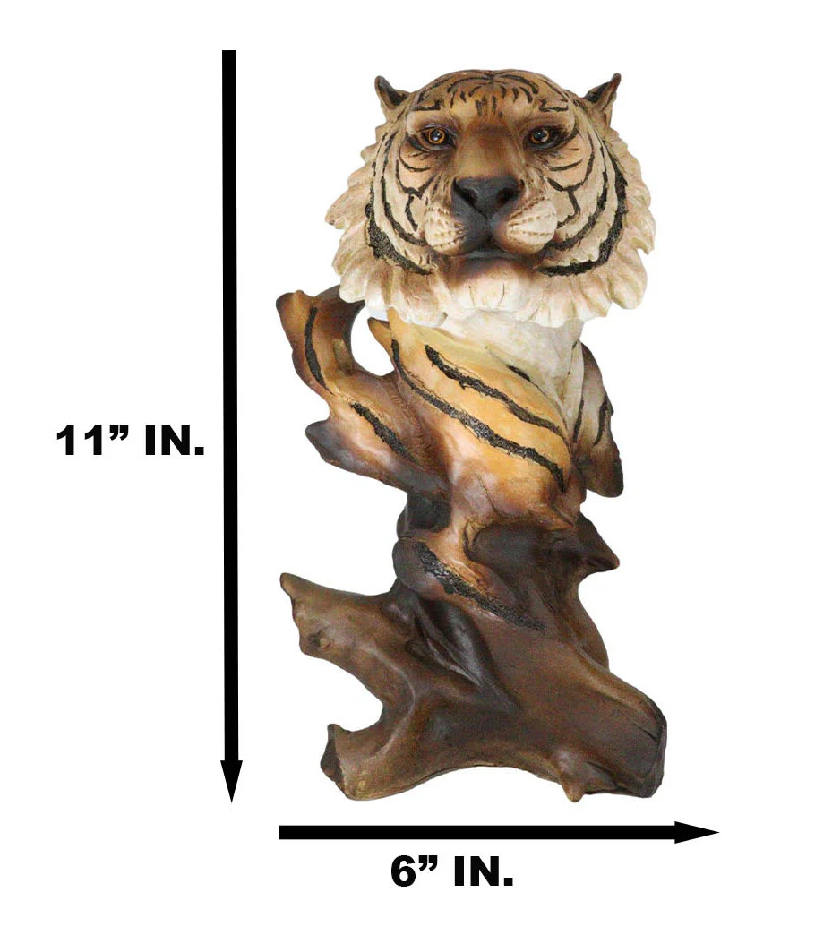 Faux Wood Large Exotic Jungle Wildlife Orange Bengal Tiger Bust Statue 11"Tall - Image 7