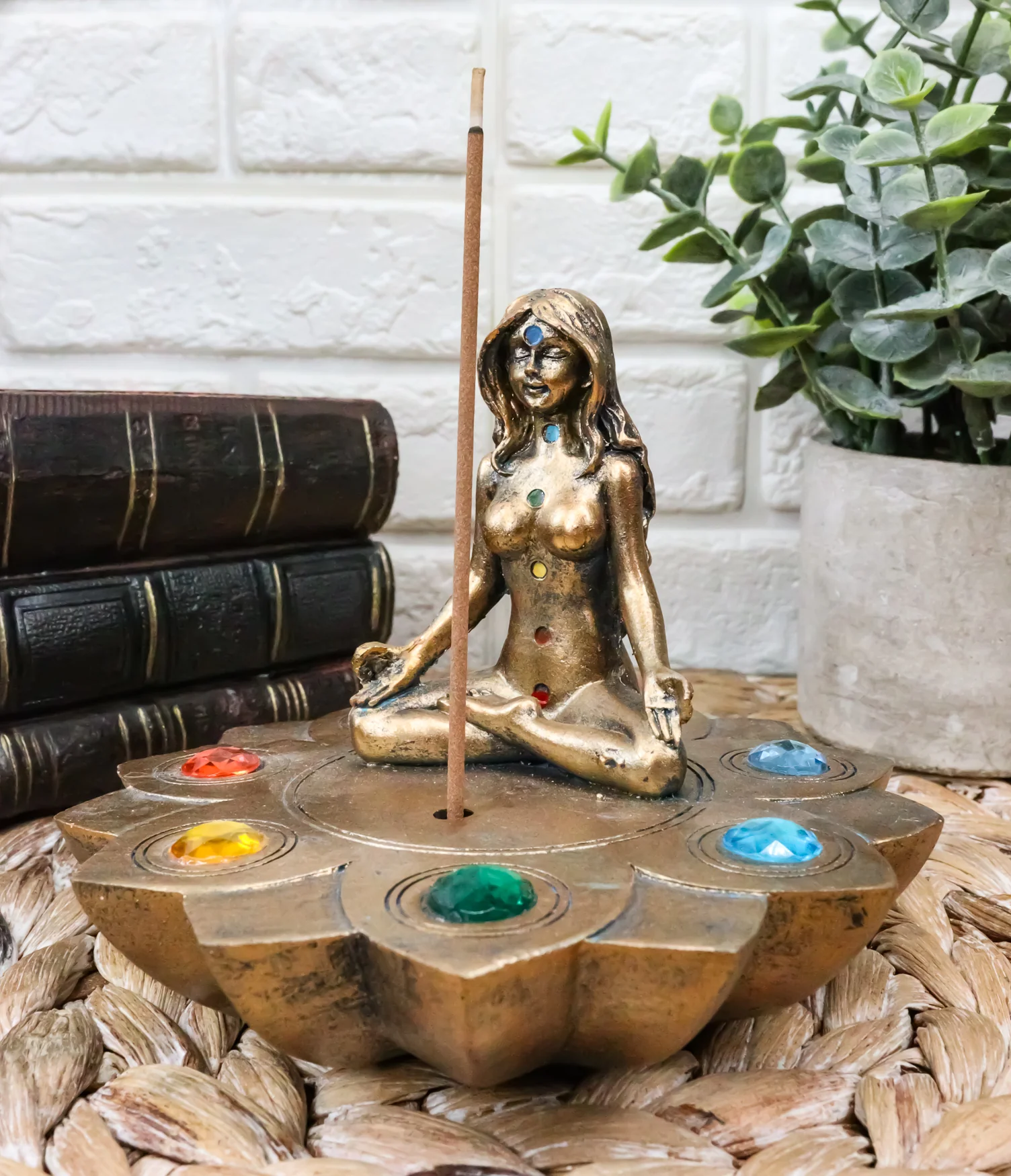 Ebros Feminine Triple Goddess Yoga with Chakra Lotus Flower Incense Stick Holder - Image 7