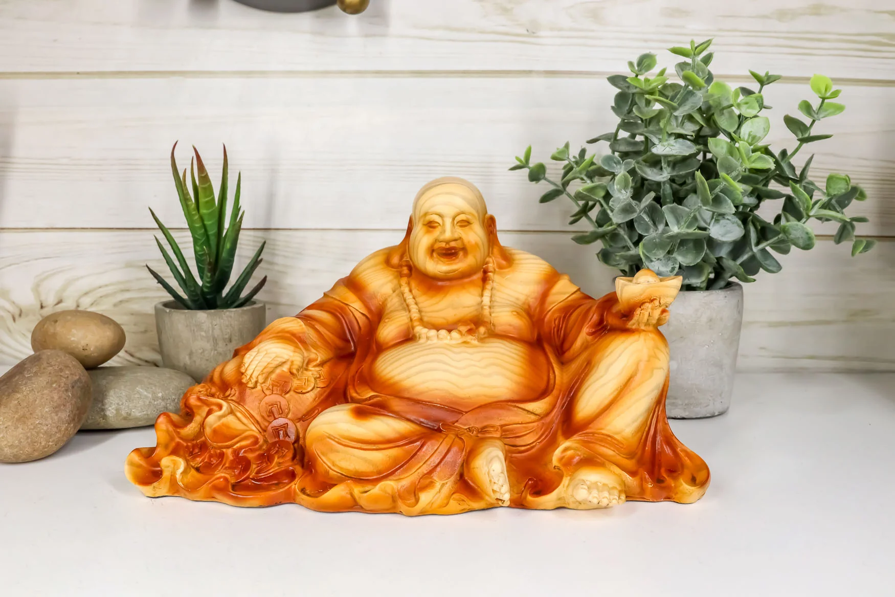 Ebros Feng Shui Hotei Happy Buddha Sitting with Gold Ingot and Money Coins 9" W - Image 10