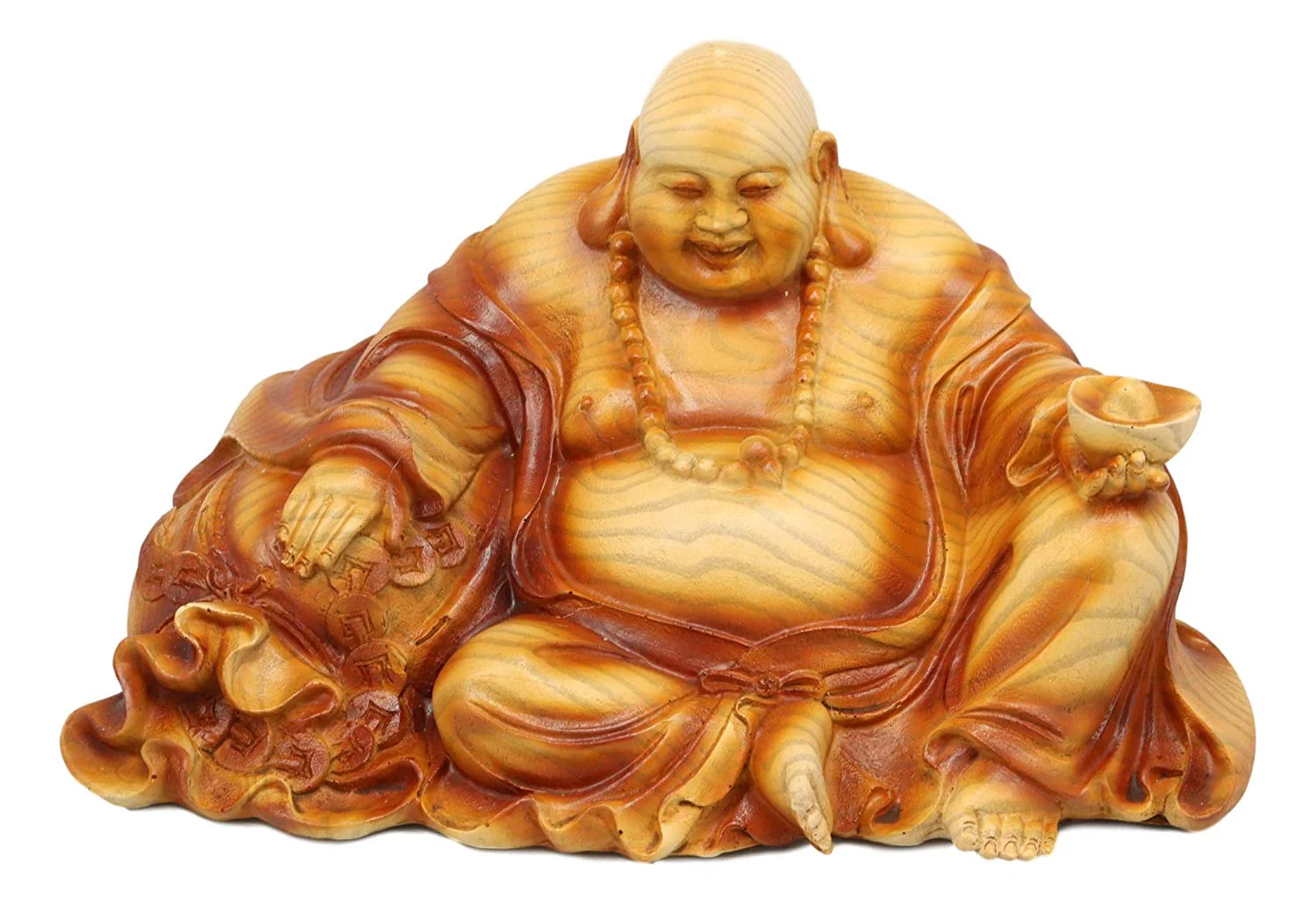 Ebros Feng Shui Hotei Happy Buddha Sitting with Gold Ingot and Money Coins 9" W - Image 6