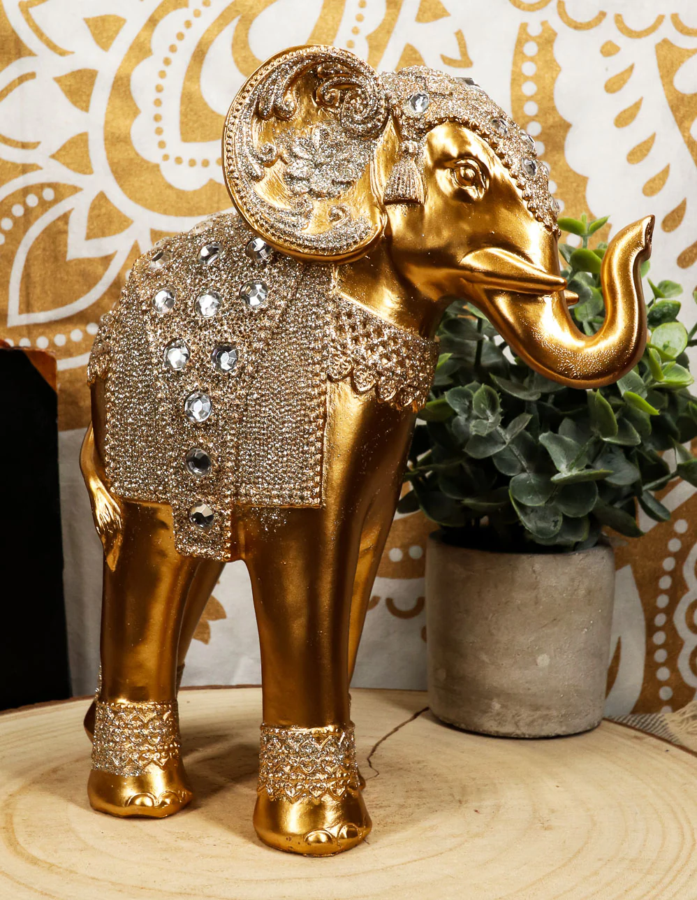 Ebros Feng Shui Royal Gold Ornate Design With Crystals And Glitters Elephant Statue - Image 2