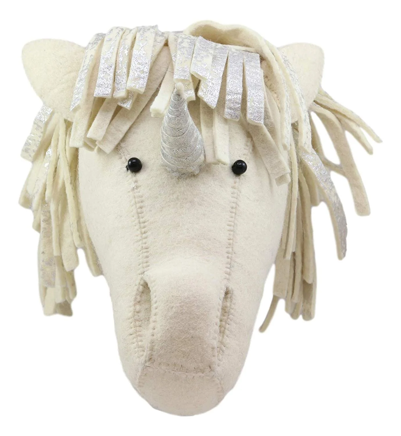 Ebros Fiona Walker England Handmade Organic Baby Animal Head Wall Decor Semi Collection Safari Farmland Whimsical Fantasy Edition Hanging Wall Heads (Semi Silver Horned Unicorn Head) - Image 4