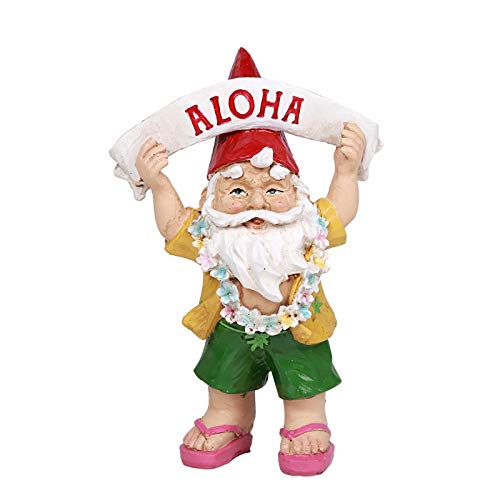 Ebros Free Spirited Hippie Hawaii Themed Vacation Fairy Garden Gnome Figurines Set of 4 DIY Mr and Mrs Gnomes Ukulele Surfer Aloha Hula Dancer Collection Statue Home Decor - Image 3