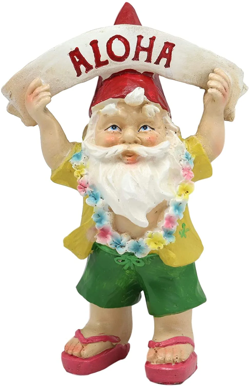 Ebros Free Spirited Hippie Hawaii Themed Vacation Fairy Garden Gnome Holding Aloha Banner Figurine DIY Mr Gnomes Collection Statue Home Decor - Image 5