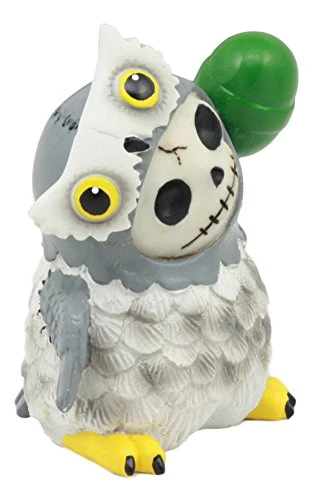 Ebros Furry Bones Hootie The Snow Owl Skeleton Figurine 3" H Furrybones Wise Owl With Green Lollipop Costume Hooded Skull Monster Collectible Sculpture Decorative Toy - Image 3