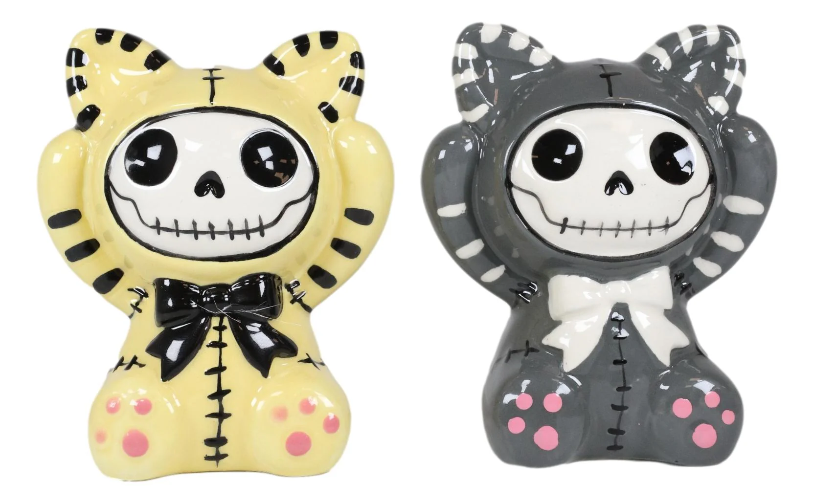 Ebros Furrybones Mao Striped Kittens Voodoo Skeleton Cats Salt And Pepper Shakers Set - Image 2