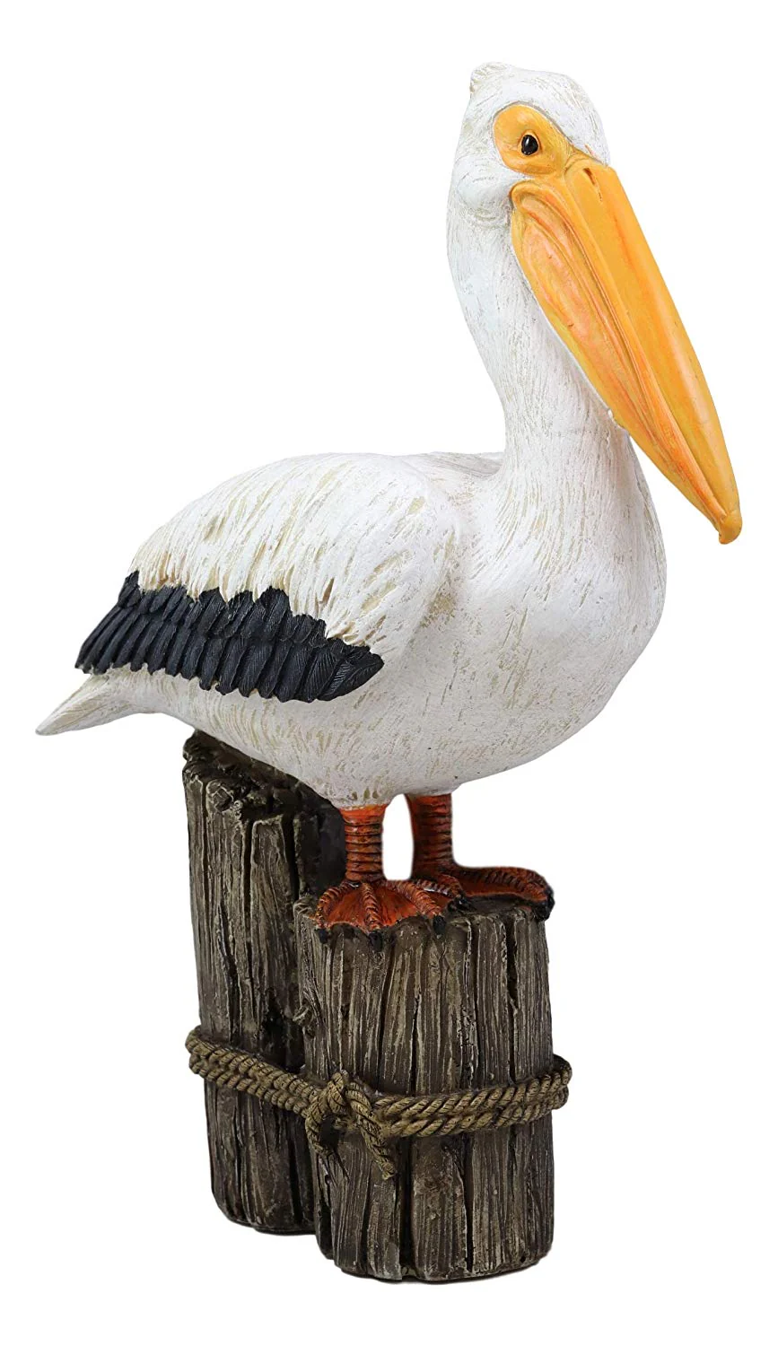 Ebros Gift 12" Tall Ocean Marine Beach Coastal Great White Pelican Perching On Getty Post Statue Home Decor Birds Pelicans Nature As Centerpiece Decorative Sculpture Figurine - Image 3