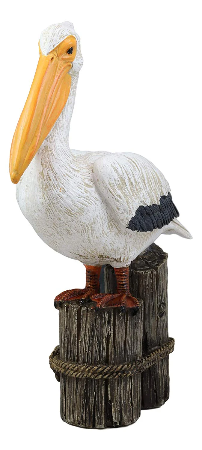 Ebros Gift 12" Tall Ocean Marine Beach Coastal Great White Pelican Perching On Getty Post Statue Home Decor Birds Pelicans Nature As Centerpiece Decorative Sculpture Figurine - Image 4