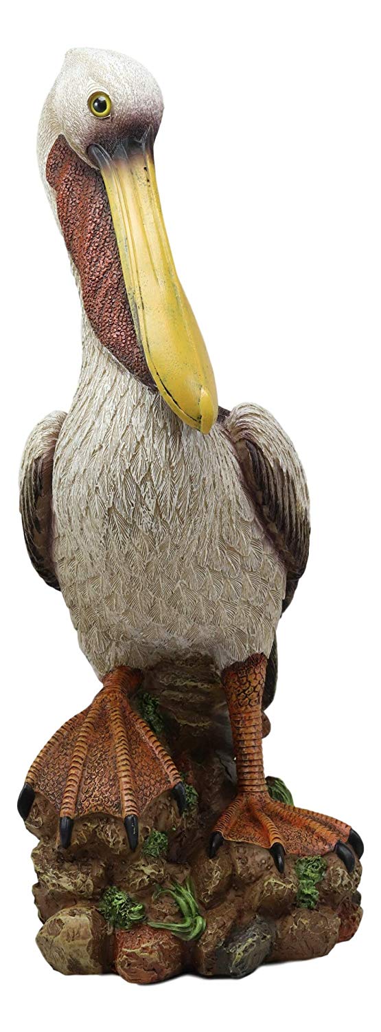 14.25"H Large Ocean Marine Beach Coastal Brown Pelican Standing On Rocks Statue - Image 2