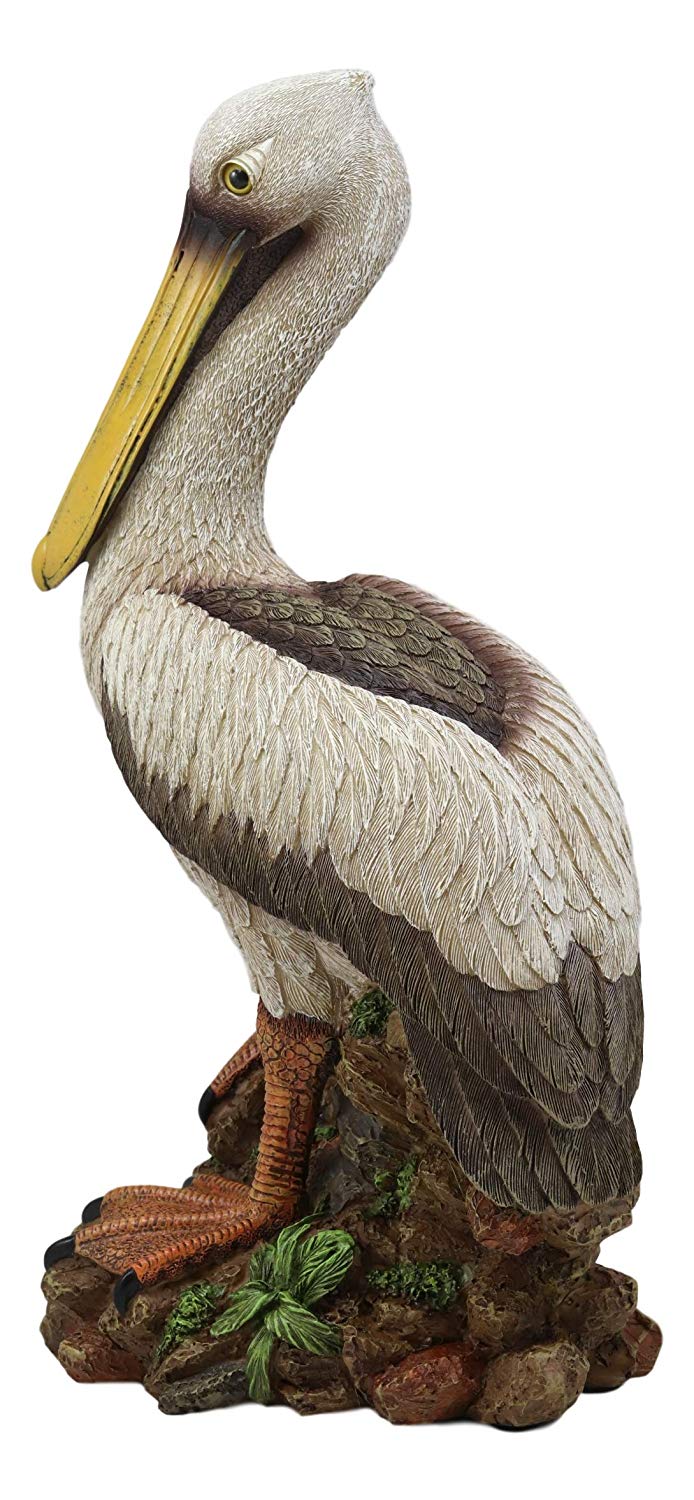 14.25"H Large Ocean Marine Beach Coastal Brown Pelican Standing On Rocks Statue - Image 3