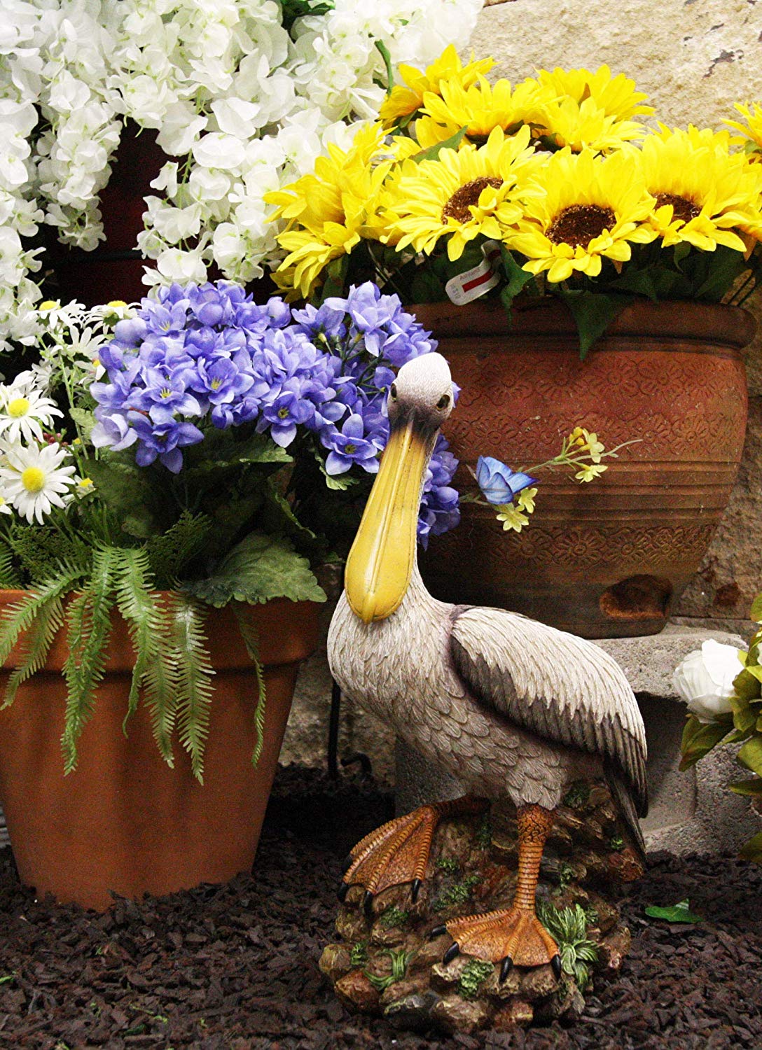 14.25"H Large Ocean Marine Beach Coastal Brown Pelican Standing On Rocks Statue - Image 5